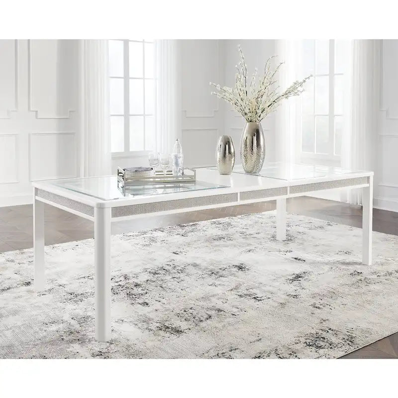 Glamour Rectangular Dining Extension Table – White & Glass