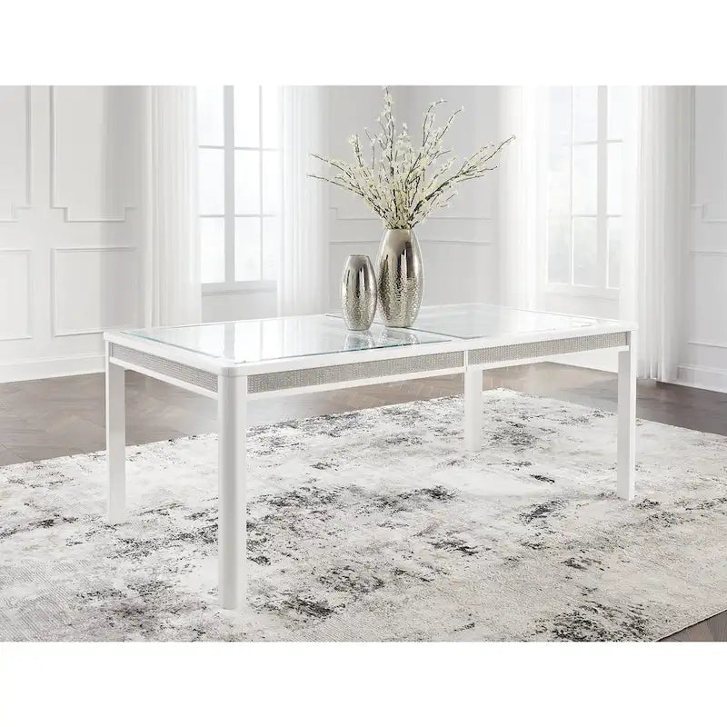 Glamour Rectangular Dining Extension Table – White & Glass