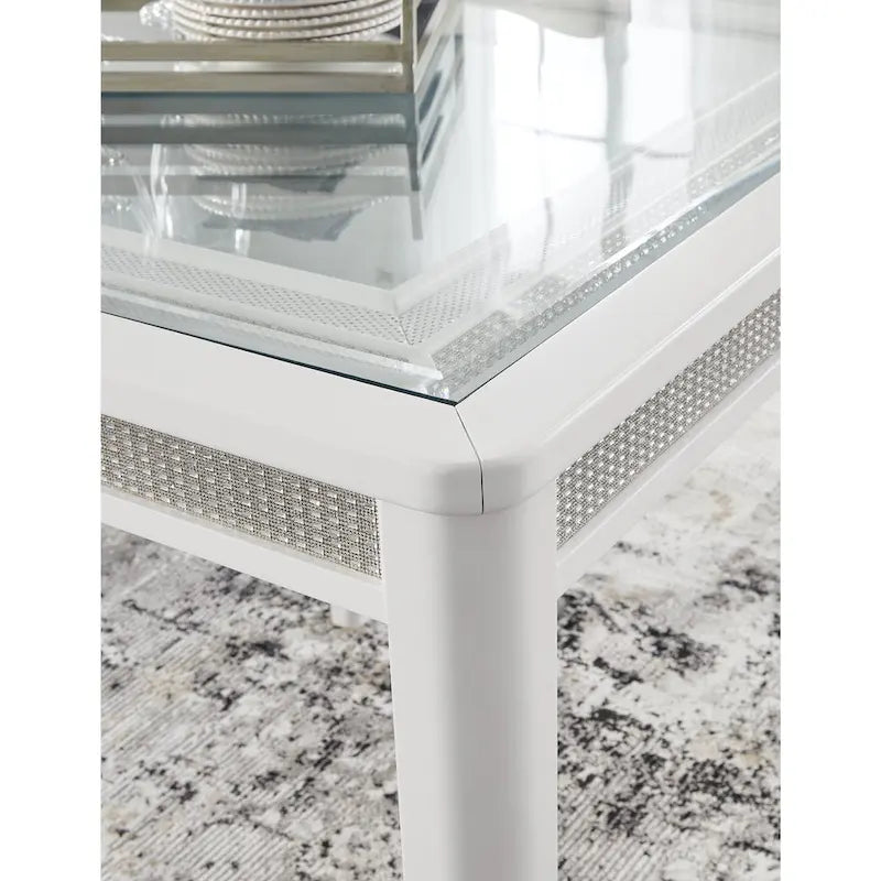 Glamour Rectangular Dining Extension Table – White & Glass