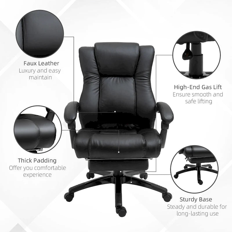 High-Back Executive Office Chair with Adjustable Height & Retractable Footrest
