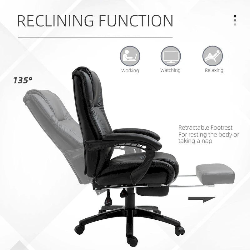 High-Back Executive Office Chair with Adjustable Height & Retractable Footrest