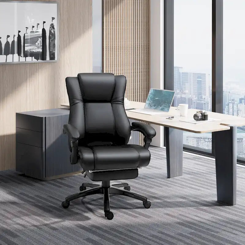 High-Back Executive Office Chair with Adjustable Height & Retractable Footrest