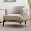 Modern Two-Tone Barrel Accent Chair – Linen & PU Leather