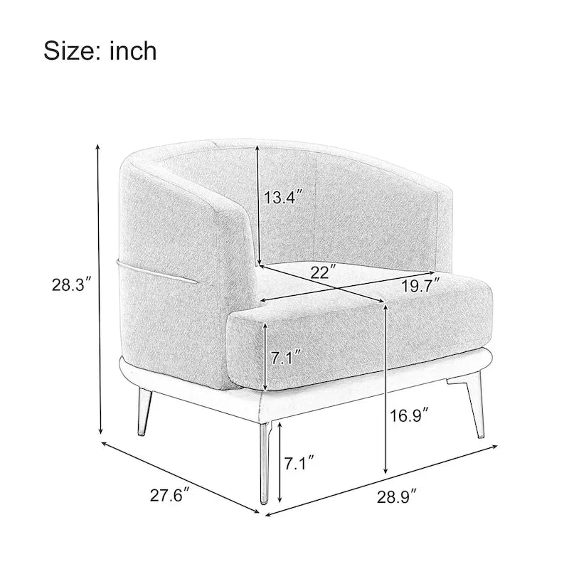 Modern Two-Tone Barrel Accent Chair – Linen & PU Leather