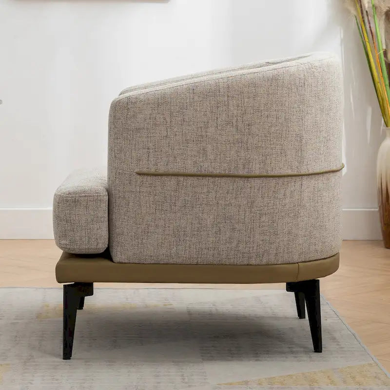 Modern Two-Tone Barrel Accent Chair – Linen & PU Leather