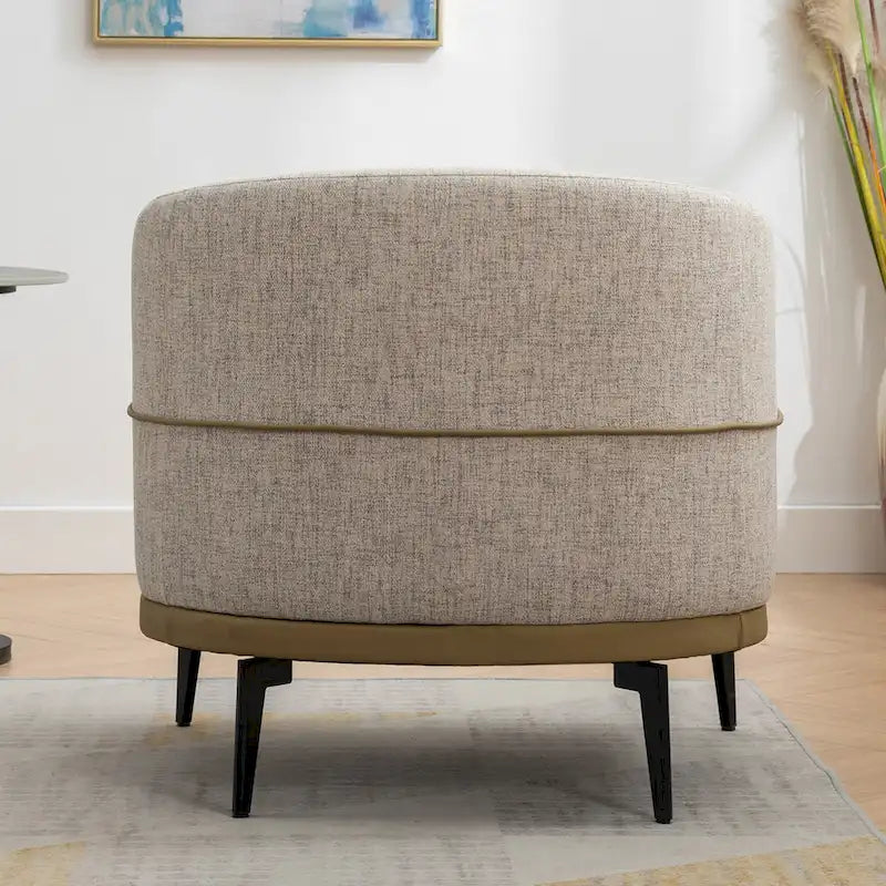 Modern Two-Tone Barrel Accent Chair – Linen & PU Leather