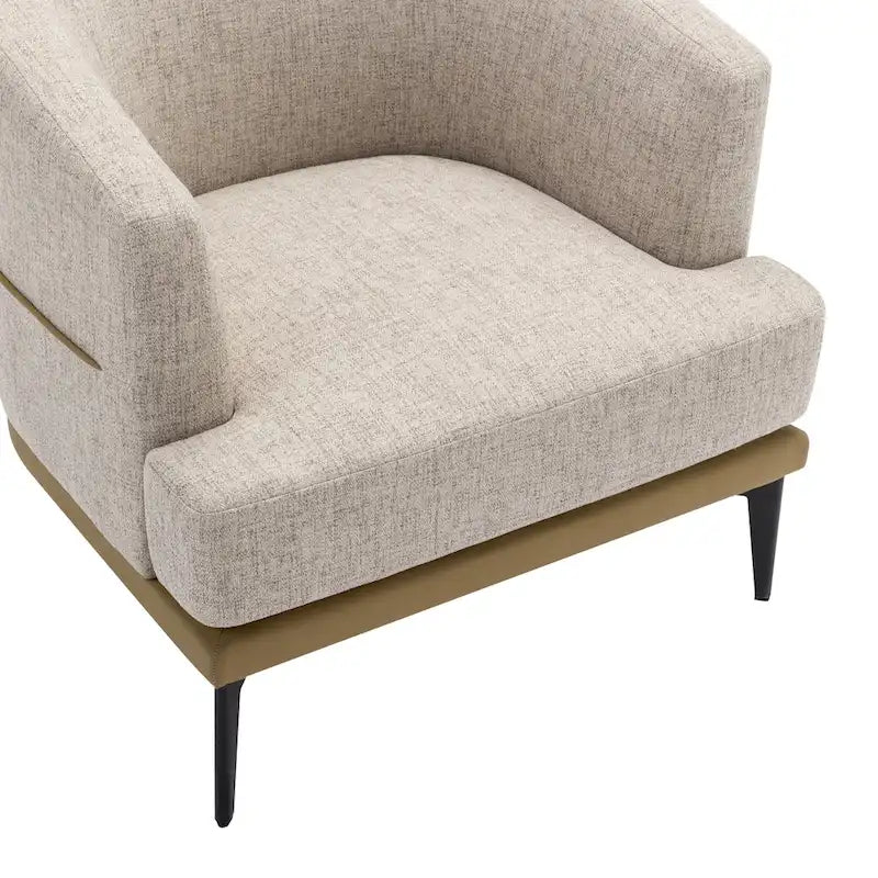 Modern Two-Tone Barrel Accent Chair – Linen & PU Leather