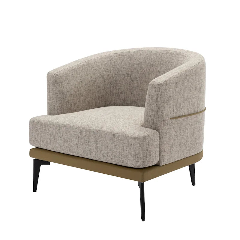 Modern Two-Tone Barrel Accent Chair – Linen & PU Leather