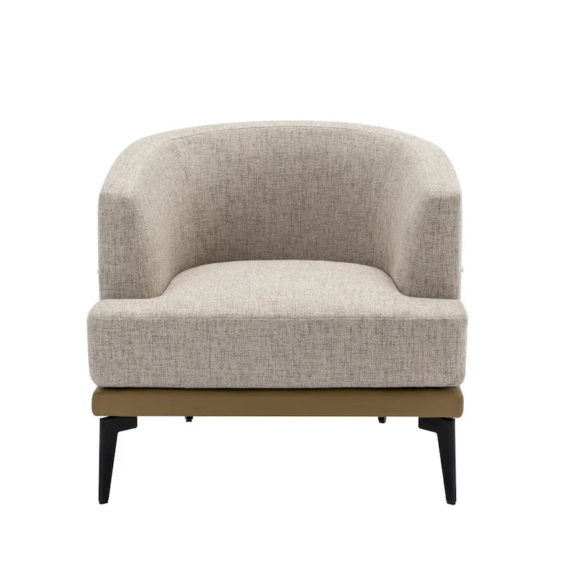 Modern Two-Tone Barrel Accent Chair – Linen & PU Leather