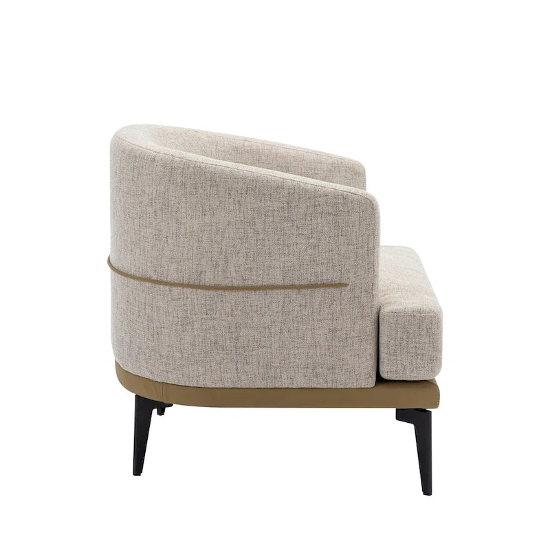 Modern Two-Tone Barrel Accent Chair – Linen & PU Leather