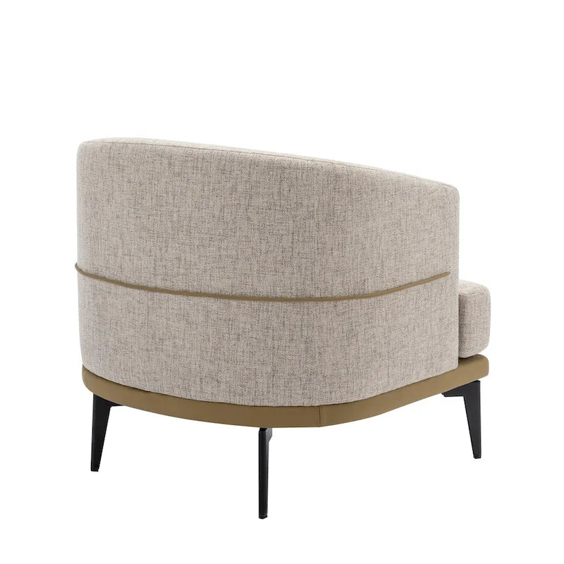 Modern Two-Tone Barrel Accent Chair – Linen & PU Leather