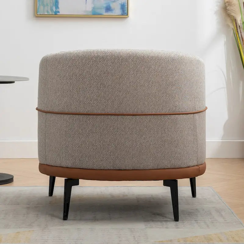 Modern Two-Tone Barrel Accent Chair – Linen & PU Leather