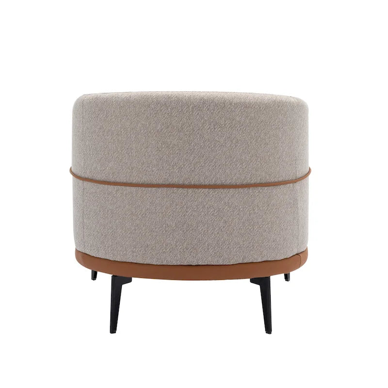 Modern Two-Tone Barrel Accent Chair – Linen & PU Leather