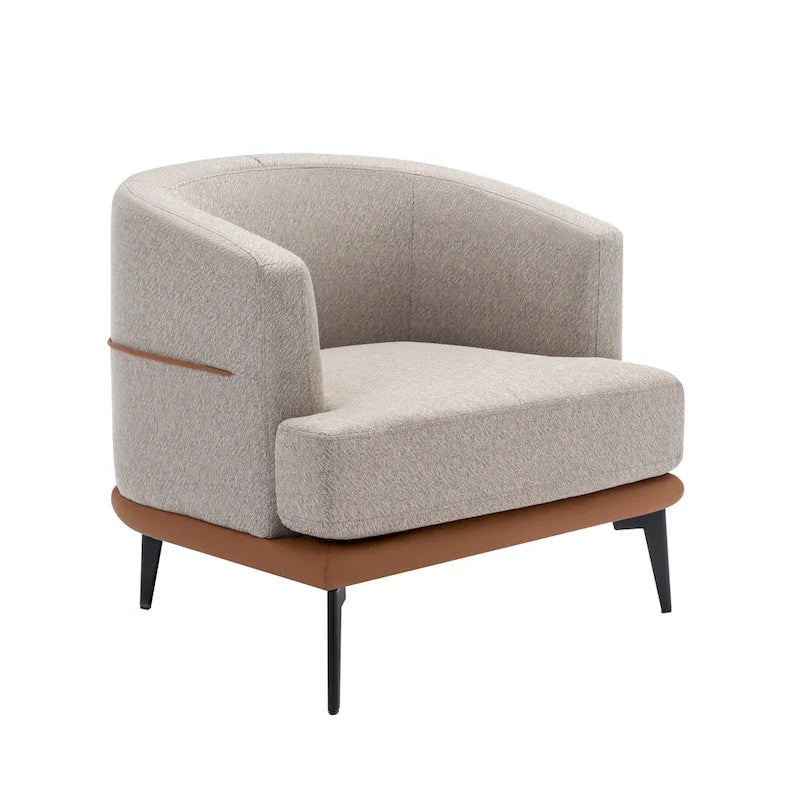 Modern Two-Tone Barrel Accent Chair – Linen & PU Leather
