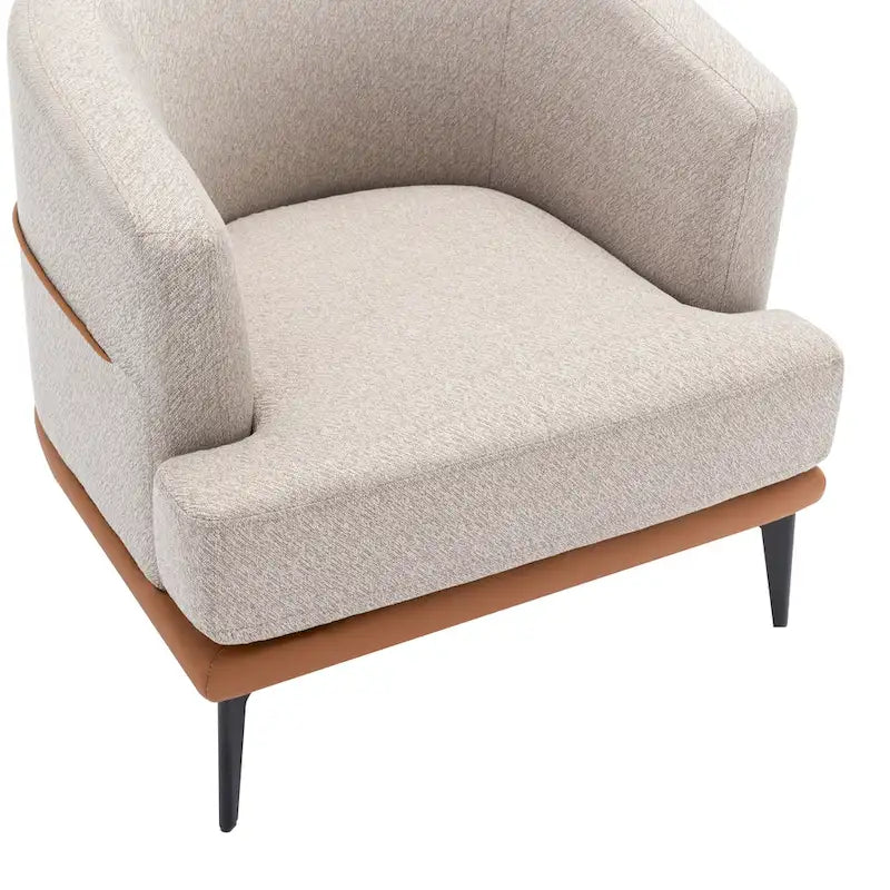 Modern Two-Tone Barrel Accent Chair – Linen & PU Leather