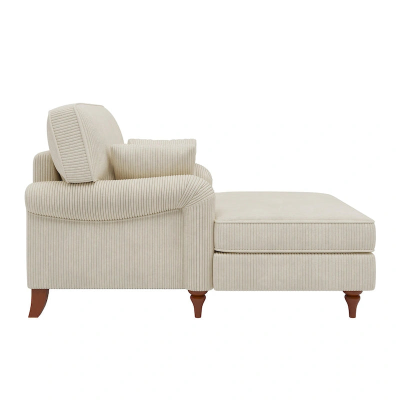 Oversized Corduroy Chaise Lounge Chair with Rolled Arms & 2 Pillows - Living Room & Bedroom Sofa Chair