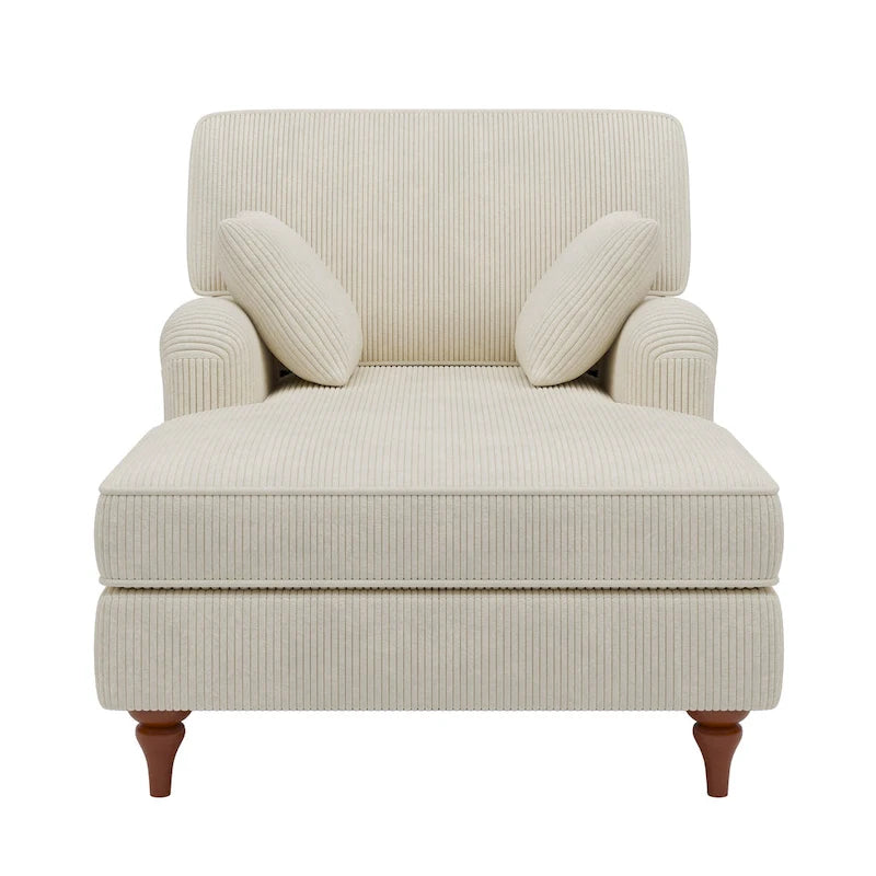 Oversized Corduroy Chaise Lounge Chair with Rolled Arms & 2 Pillows - Living Room & Bedroom Sofa Chair