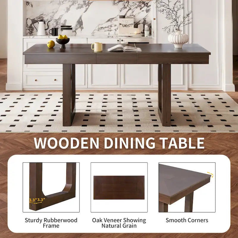 60"-78" Extendable Farmhouse Dining Table with Removable Leaf - Seats 4 to 8