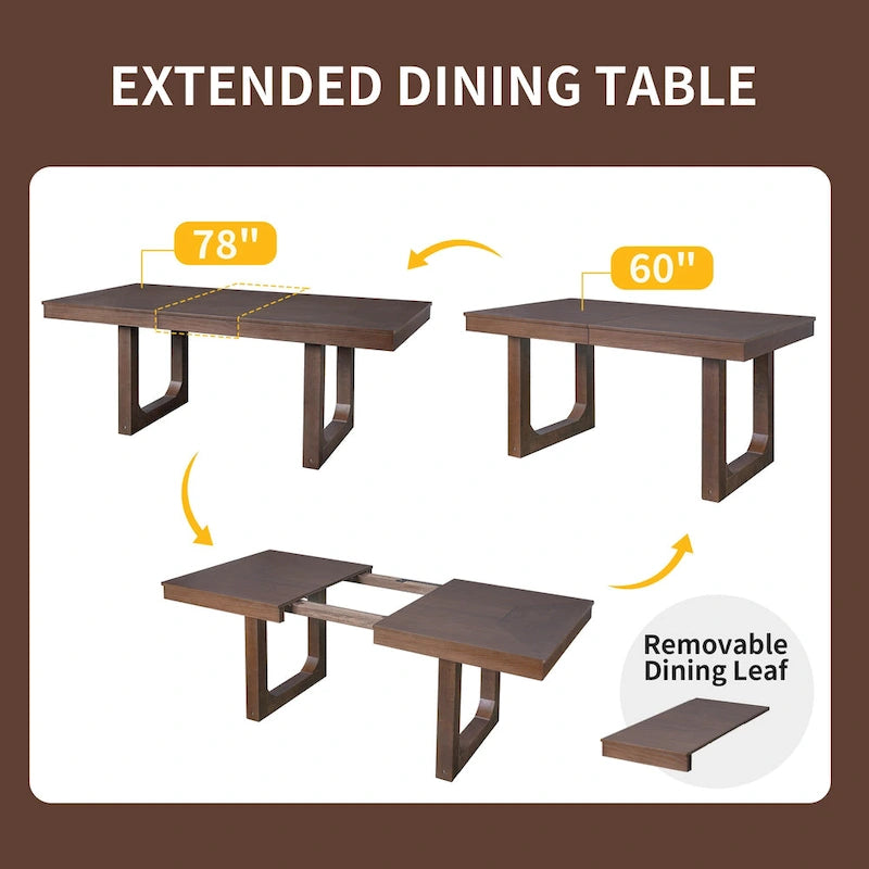 60"-78" Extendable Farmhouse Dining Table with Removable Leaf - Seats 4 to 8