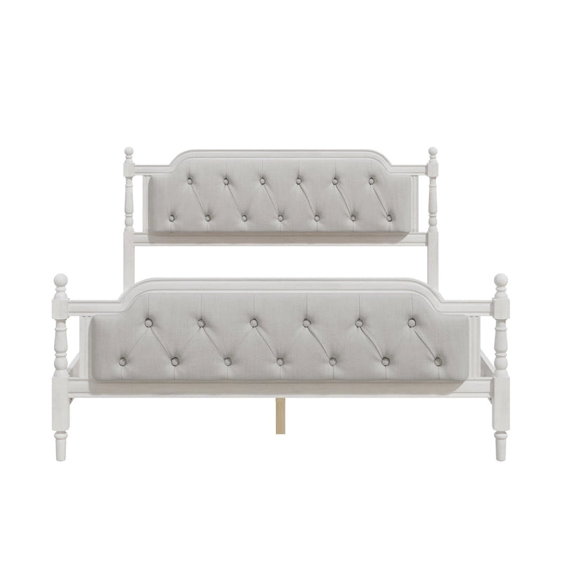 Queen Size French Provincial Platform Bed Frame - Hand-Tufted Linen Headboard & Solid Pine Wood