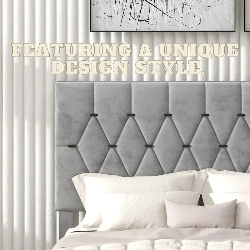 Queen Size Velvet Platform Bed with Gold Tufted Headboard, 2 Storage Drawers & Twin XL Trundle