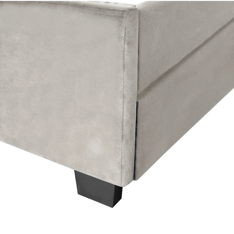 Queen Size Velvet Platform Bed with Gold Tufted Headboard, 2 Storage Drawers & Twin XL Trundle