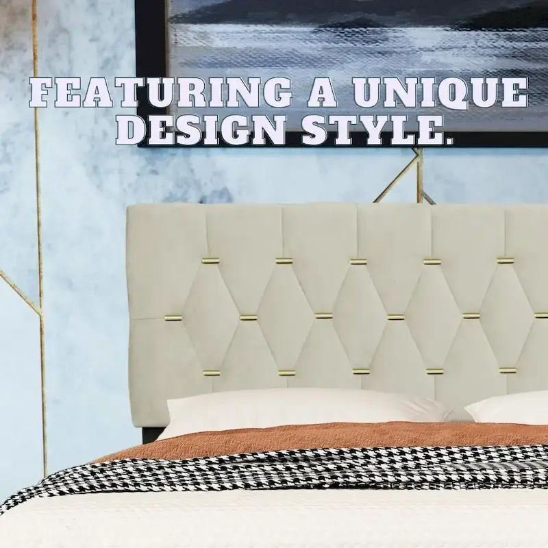 Queen Size Velvet Platform Bed with Gold Tufted Headboard, 2 Storage Drawers & Twin XL Trundle