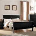 King Size Transitional Solid Wood Bed - Black with Veneer & Brass Hardware