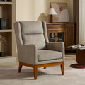 High-Back Upholstered Armchair with Spring Cushion & Walnut Wood Legs