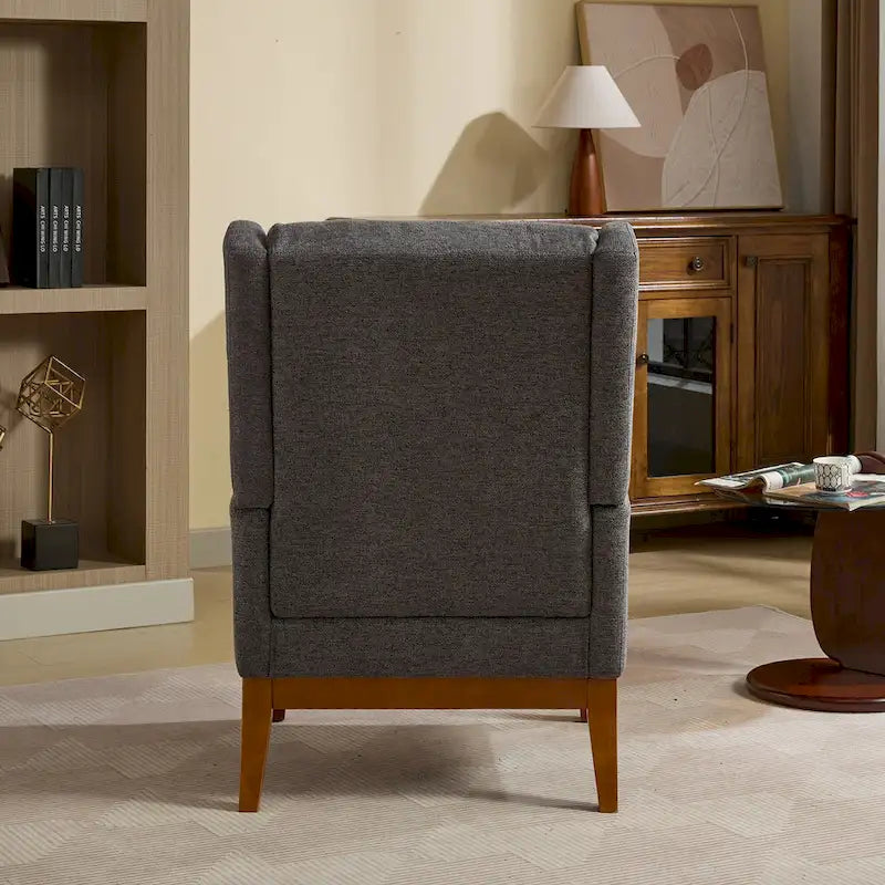 High-Back Upholstered Armchair with Spring Cushion & Walnut Wood Legs