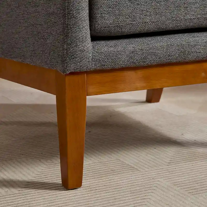 High-Back Upholstered Armchair with Spring Cushion & Walnut Wood Legs