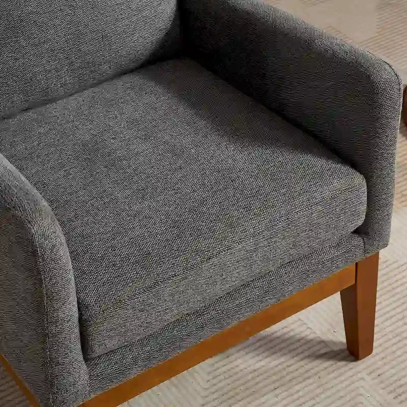 High-Back Upholstered Armchair with Spring Cushion & Walnut Wood Legs
