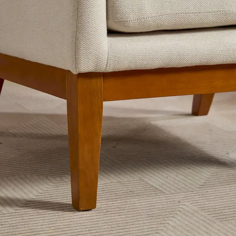 High-Back Upholstered Armchair with Spring Cushion & Walnut Wood Legs