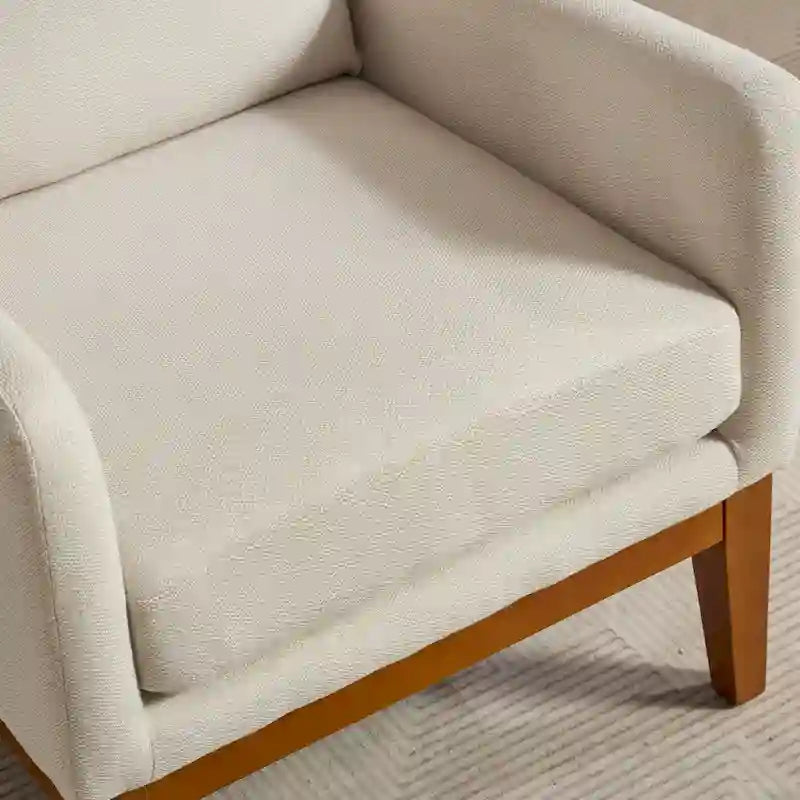 High-Back Upholstered Armchair with Spring Cushion & Walnut Wood Legs