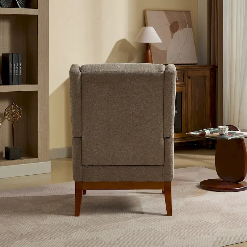 High-Back Upholstered Armchair with Spring Cushion & Walnut Wood Legs