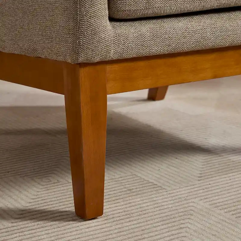 High-Back Upholstered Armchair with Spring Cushion & Walnut Wood Legs