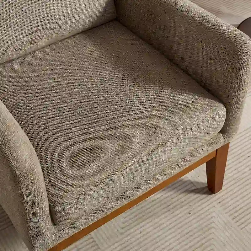 High-Back Upholstered Armchair with Spring Cushion & Walnut Wood Legs