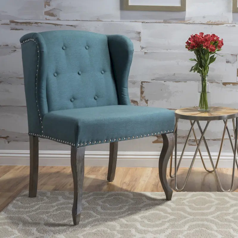 Button-Tufted Wingback Accent Chair – Nailhead Trim & Rubberwood Legs