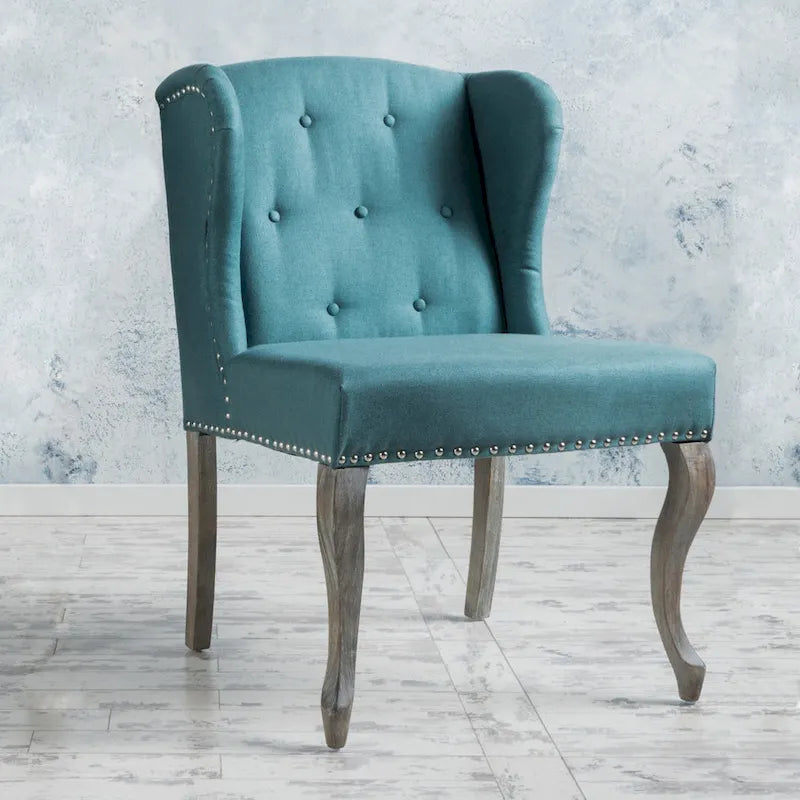 Button-Tufted Wingback Accent Chair – Nailhead Trim & Rubberwood Legs