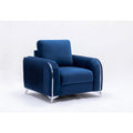 Blue Velvet Vertical Pleated Accent Chair - Polished Chrome Trim Arms & Legs