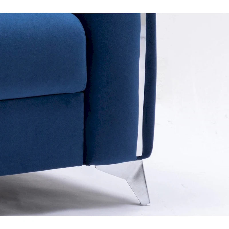 Blue Velvet Vertical Pleated Accent Chair - Polished Chrome Trim Arms & Legs