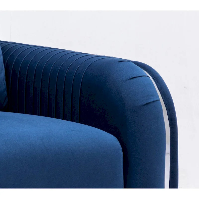 Blue Velvet Vertical Pleated Accent Chair - Polished Chrome Trim Arms & Legs