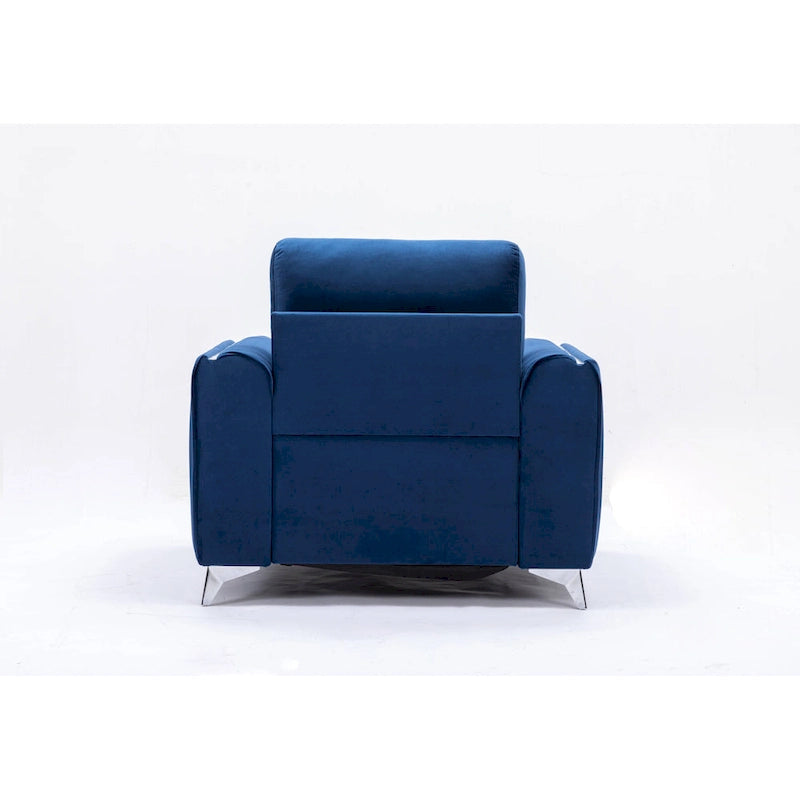 Blue Velvet Vertical Pleated Accent Chair - Polished Chrome Trim Arms & Legs