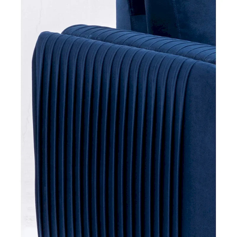 Blue Velvet Vertical Pleated Accent Chair - Polished Chrome Trim Arms & Legs