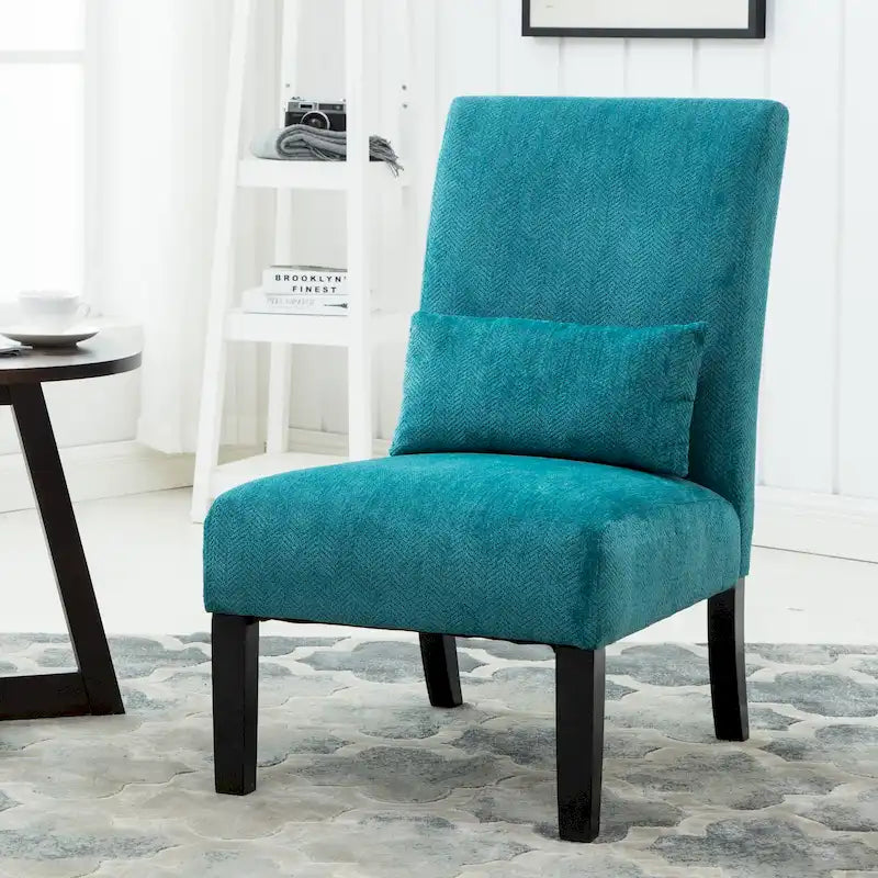 High-Back Chenille Armless Accent Chair with Kidney Pillow & Espresso Legs