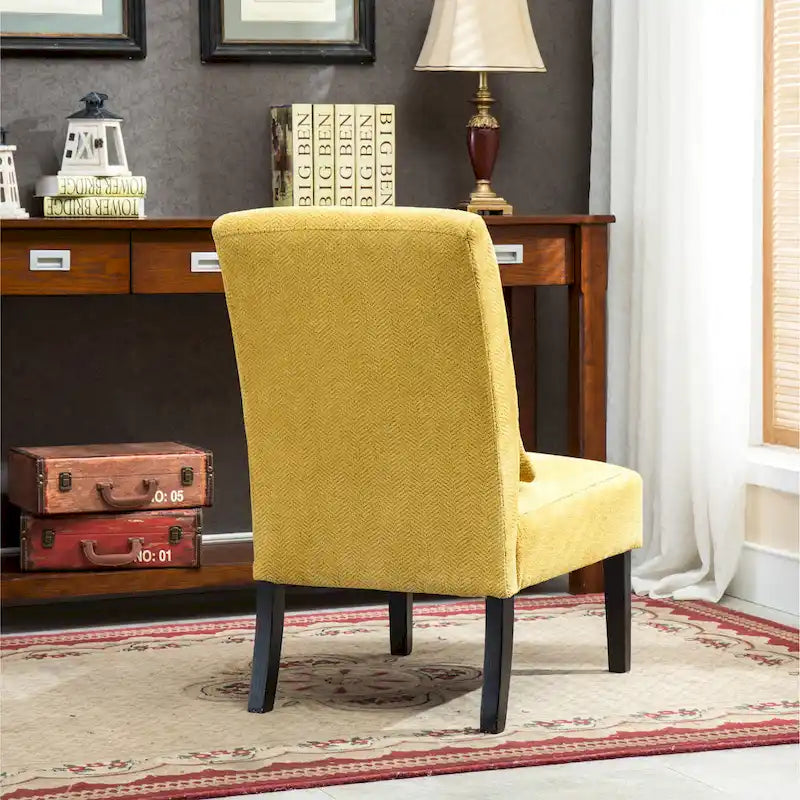 High-Back Chenille Armless Accent Chair with Kidney Pillow & Espresso Legs
