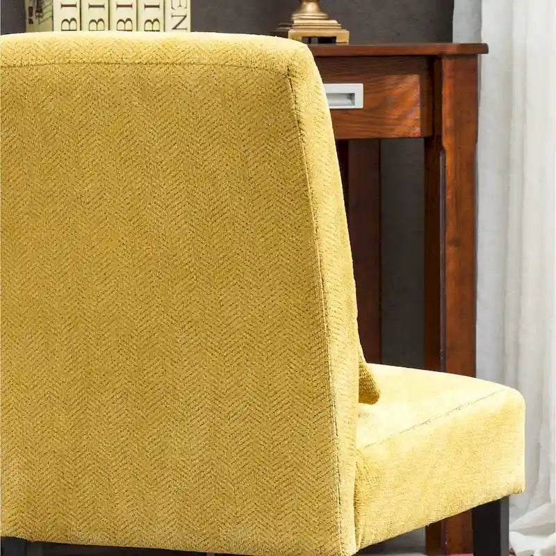 High-Back Chenille Armless Accent Chair with Kidney Pillow & Espresso Legs