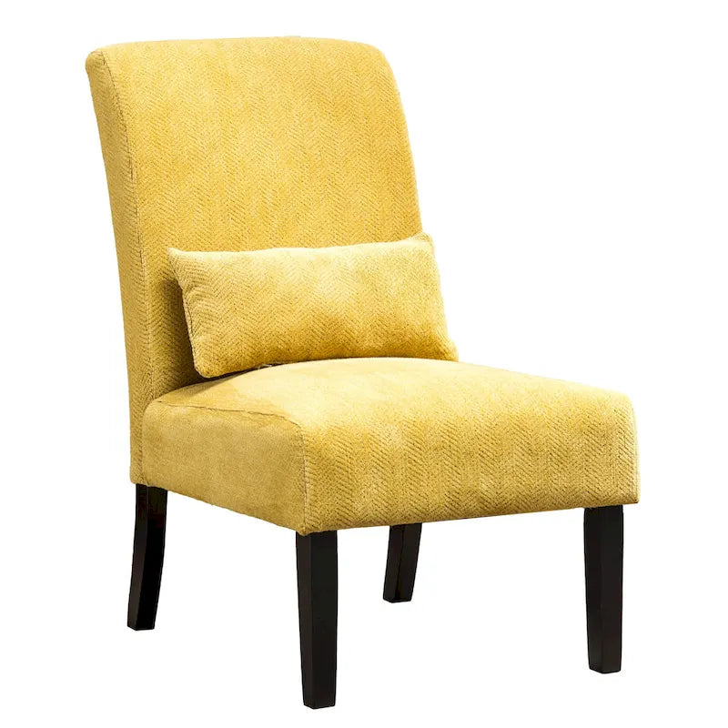 High-Back Chenille Armless Accent Chair with Kidney Pillow & Espresso Legs