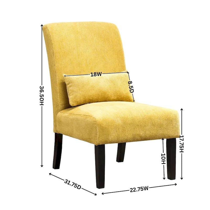 High-Back Chenille Armless Accent Chair with Kidney Pillow & Espresso Legs