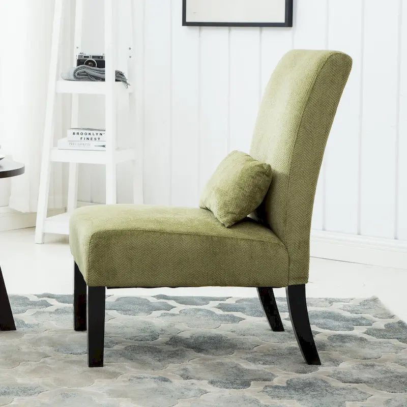 High-Back Chenille Armless Accent Chair with Kidney Pillow & Espresso Legs